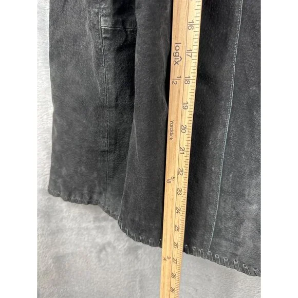 Faded Glory Ladies Leather Jacket L Black Fringe Tie Closure - Picture 9 of 16